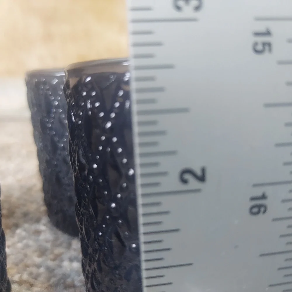 Set 6 Black Glass Votive Candle Holders Embossed Diamond Hobnail Tea Light‎ Cup